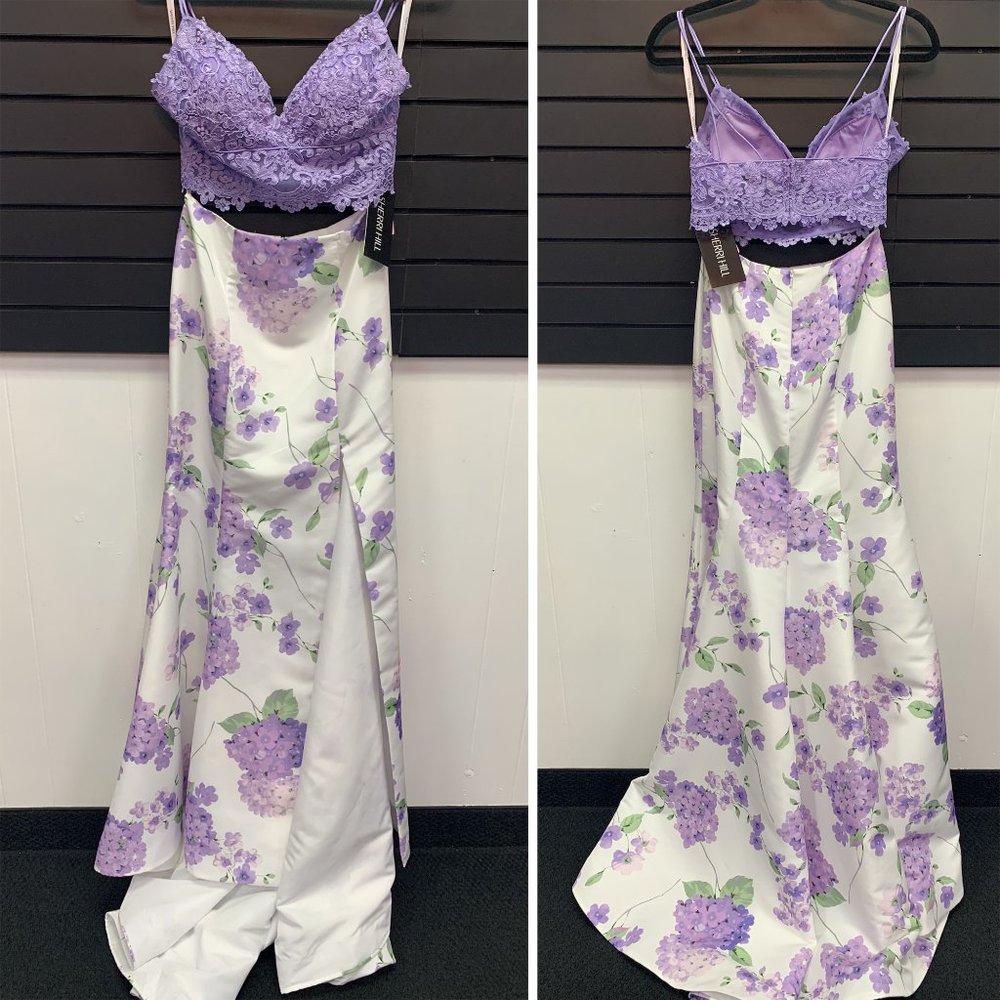 Sherri Hill Lilac Ivory Floral Prom Dress